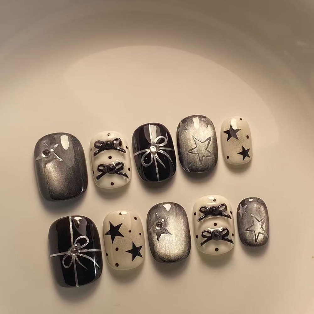 Nail Art Cat Eye Simple - 10 Pieces Autumn Winter Simple Black
