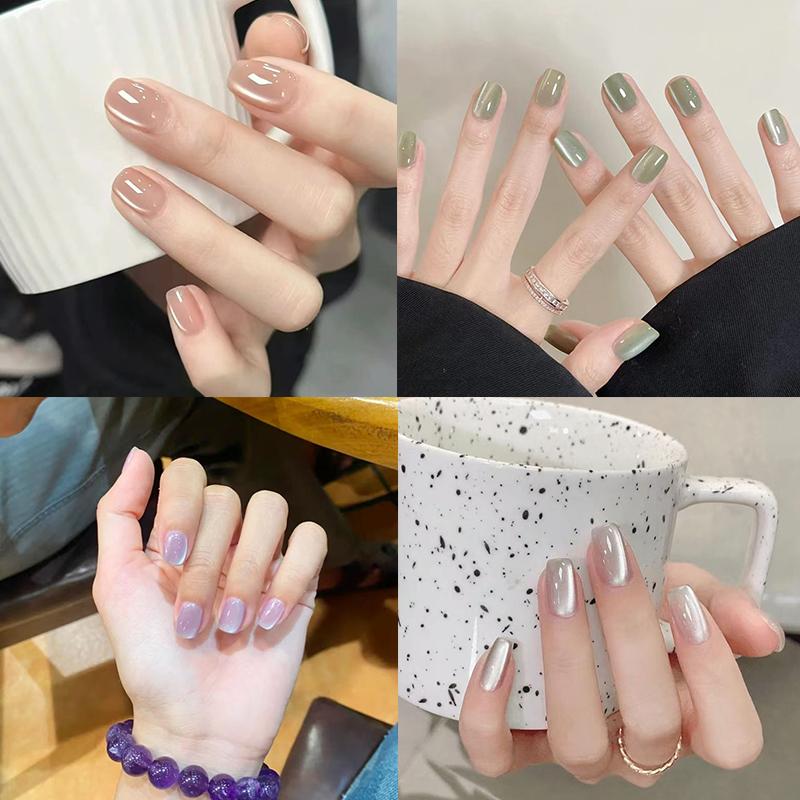 Nail Art Cat Eye Simple - 10Pcs Trendy Simple Solid Color Cat
