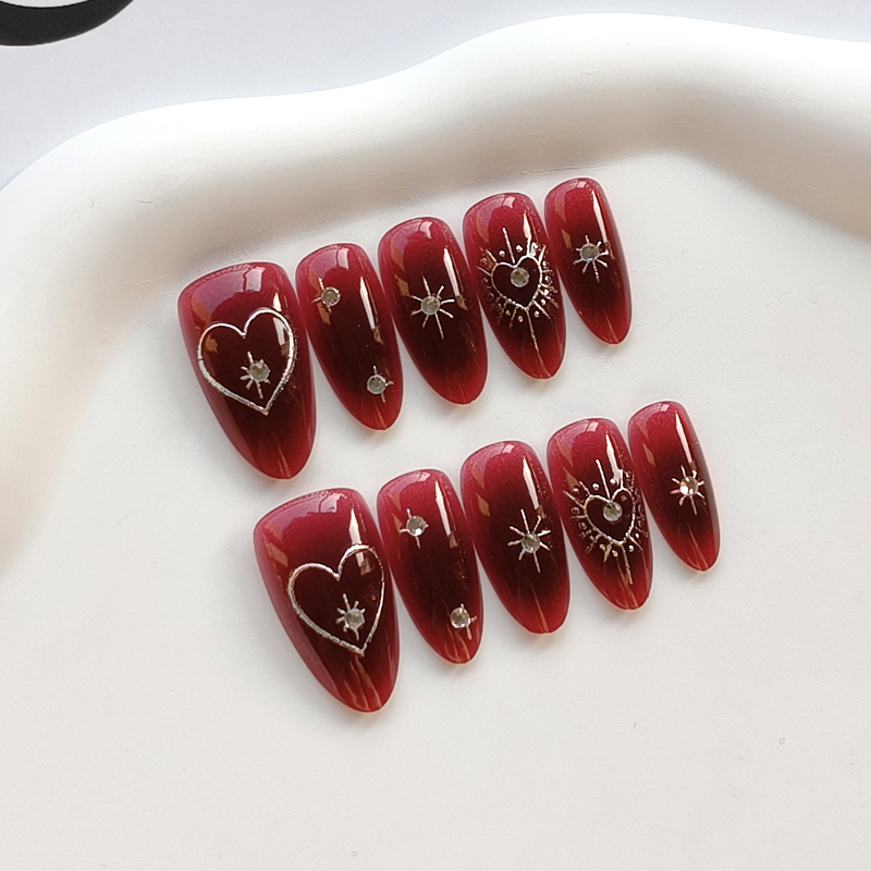 Nail Art Simple Elegant - 10Pcs French Style Burgundy Halation with