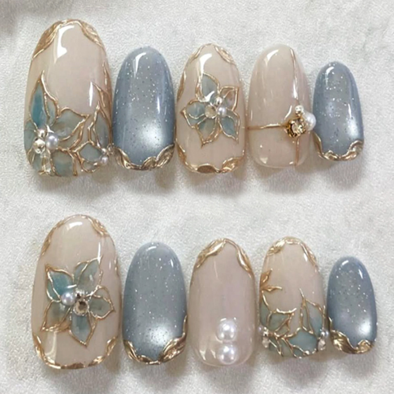 Nail Art Full Cat Eye - 24pcs Blue Cat Eye Almond Press