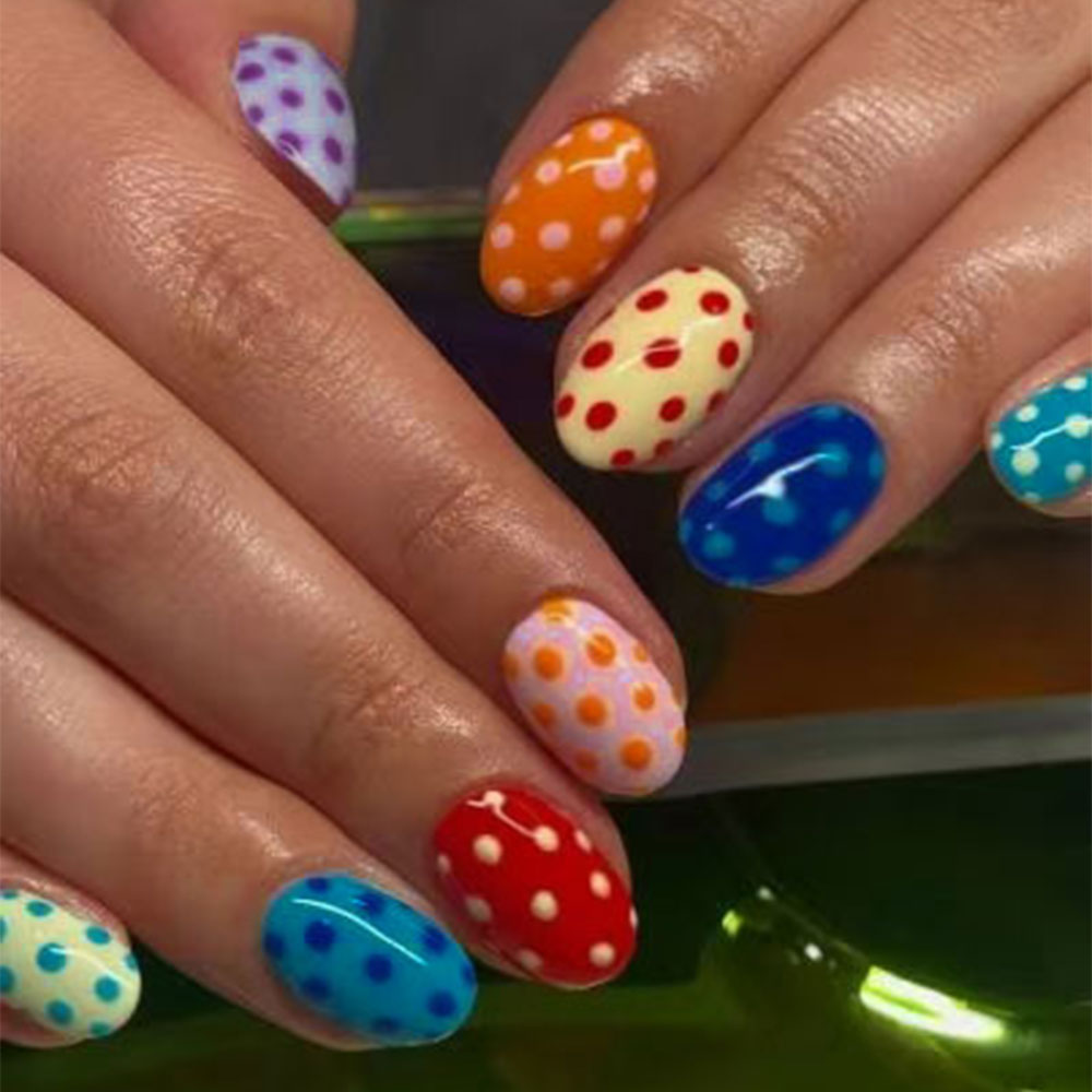 Nail Art Oval - 24Pcs/Set Short Oval Polka Point Design