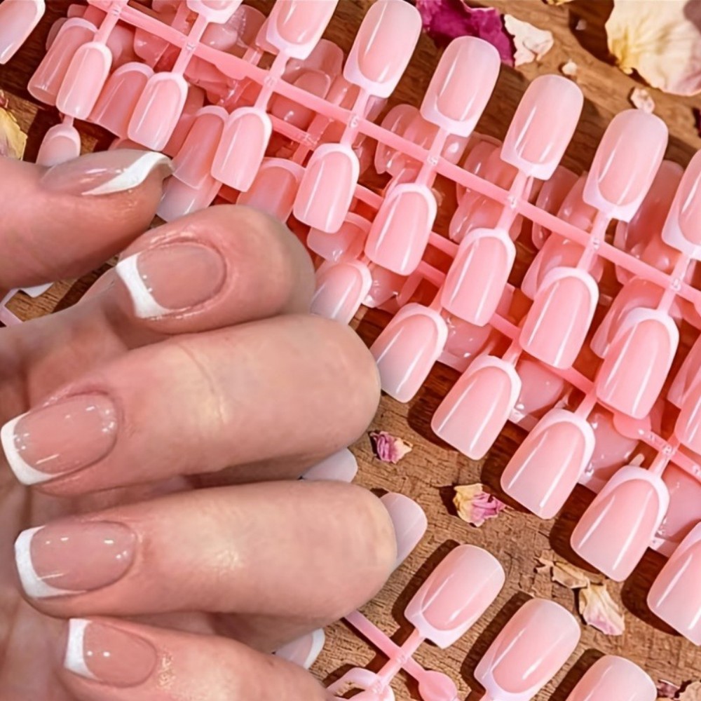 Nail Art Natural - 120PCS Short Square French Tip Press