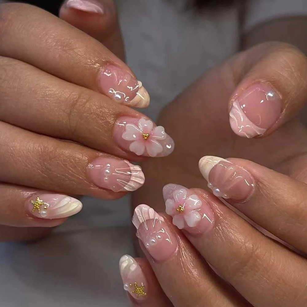 Nail Art Oval - 24pcs Short Oval 3D Gel Nail