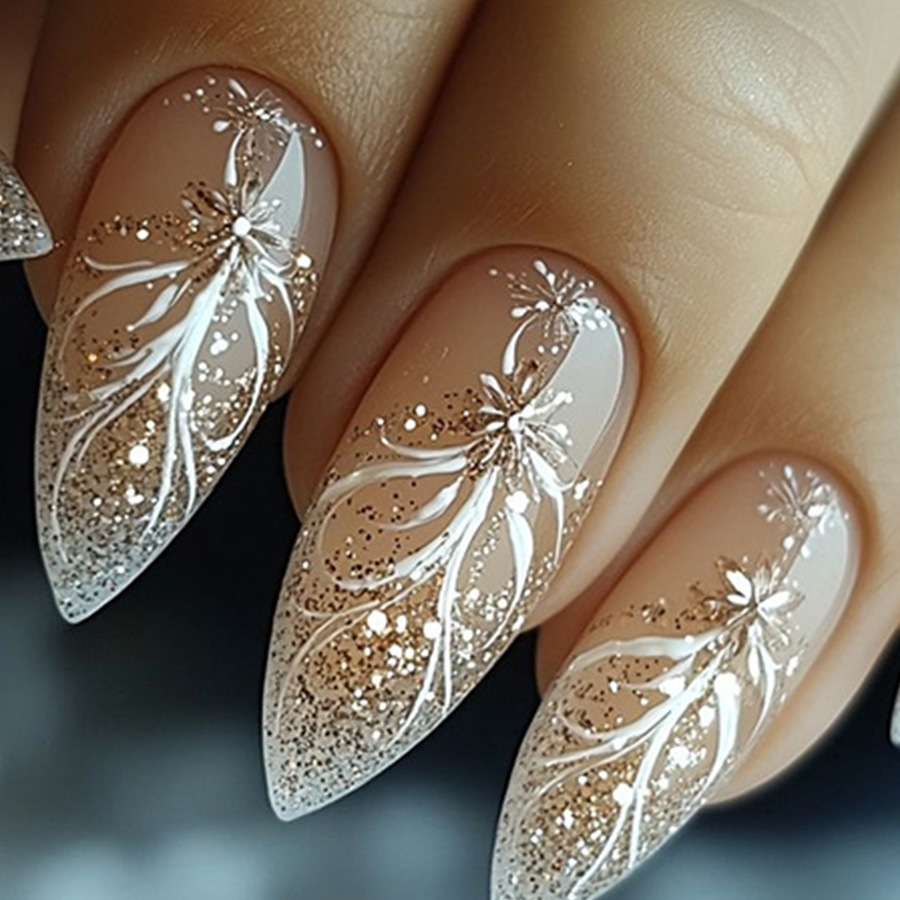 Nail Art Glitter - 24pcs/set Short Medium fake nails for