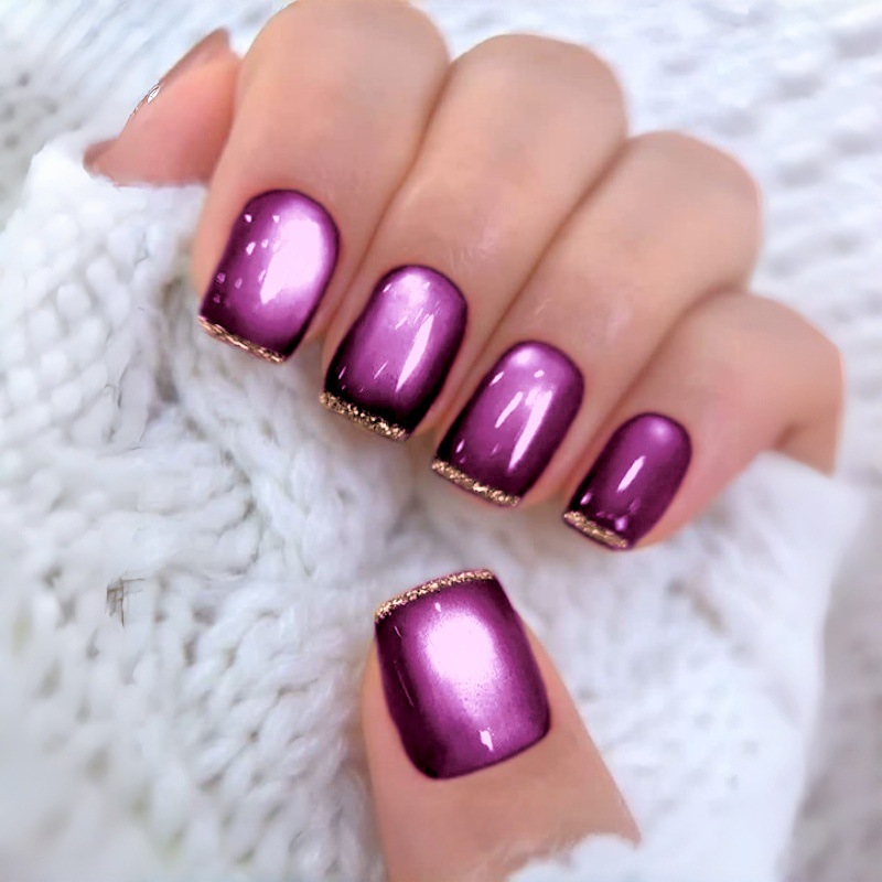 Nail Art Full Cat Eye - Short square fake nails for women