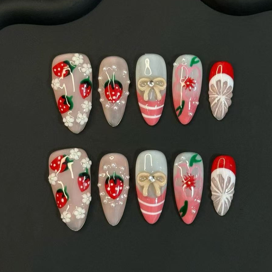 Nail Art Strawberry - 10Pcs Summer Lovely Red Strawberry Flowers