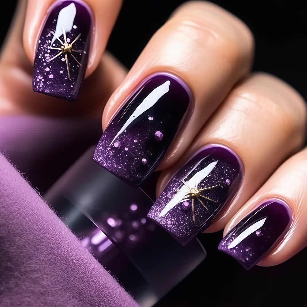 Nail Art Maroon - Short Medium fake nails gradient purple