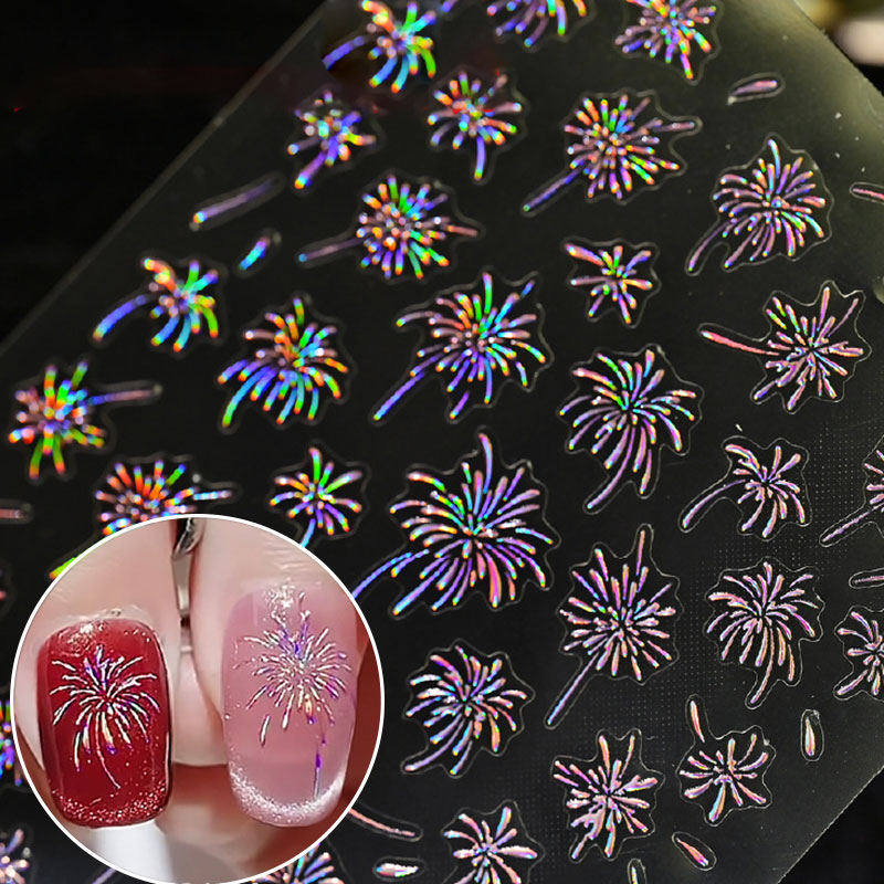 Nail Art France - 1PC Laser Fire Work Nail Stickers