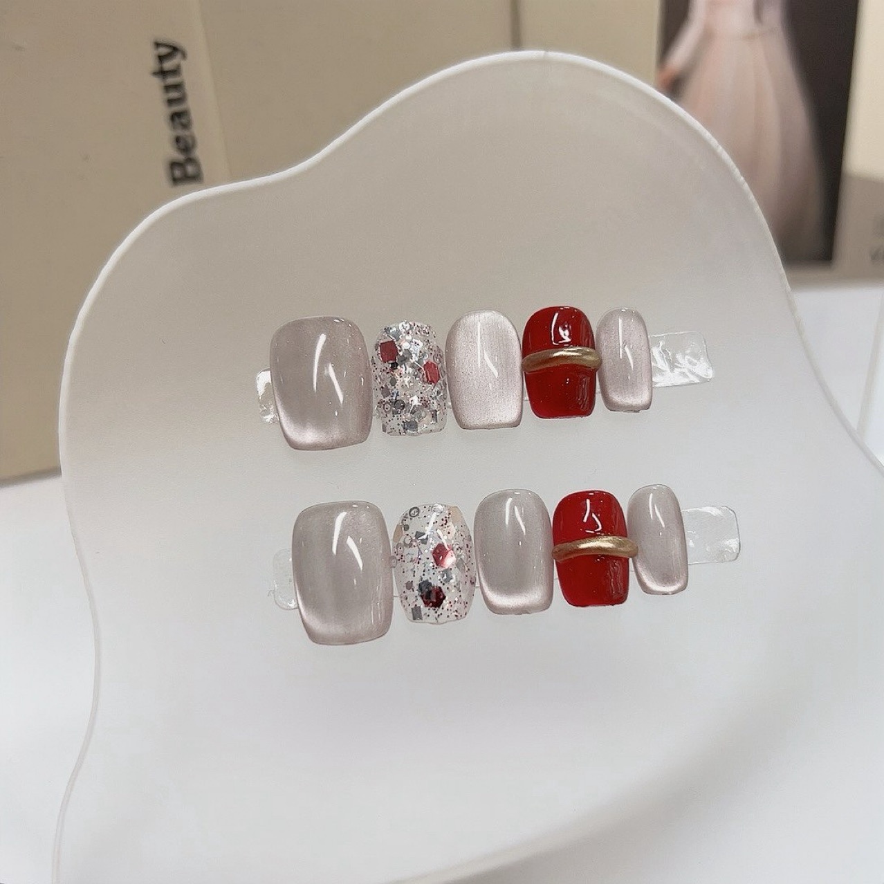 Nail Art Cat Eye Simple - 10PCS Light Luxury Short Square Handmade