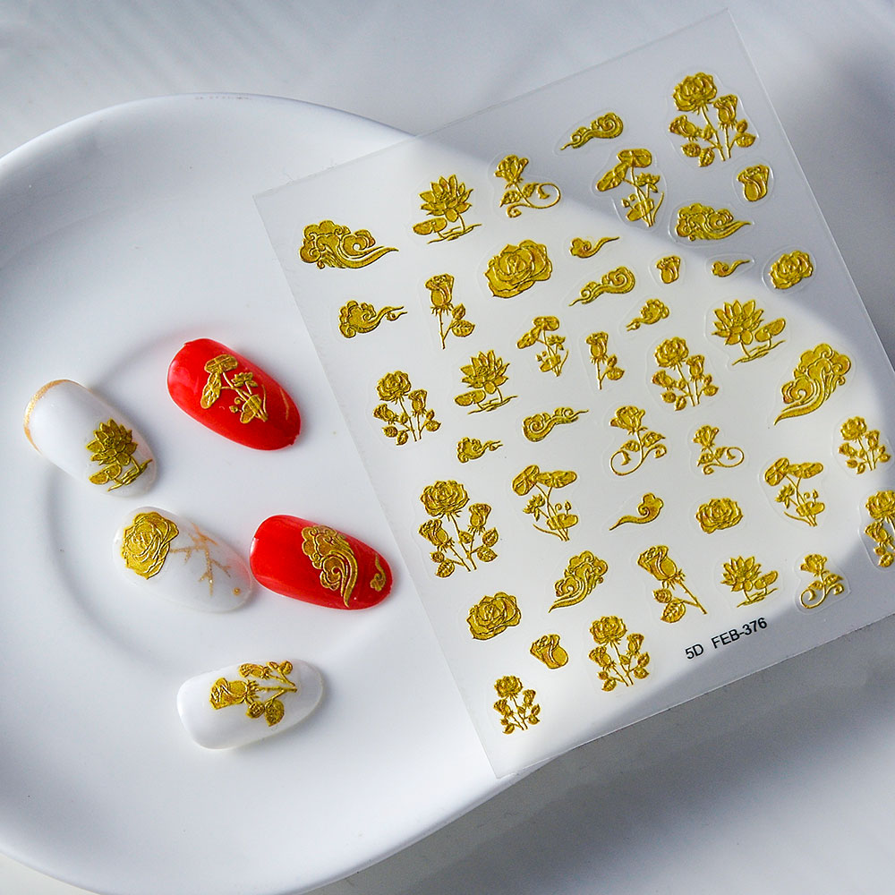 Nail Art Simple Elegant - 1PCS 5D Flower Stickers Retro Supplies