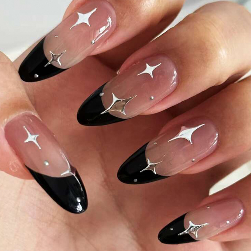 24pcs Black French Fake Nails  - огляд і ціна Nail Art Simple