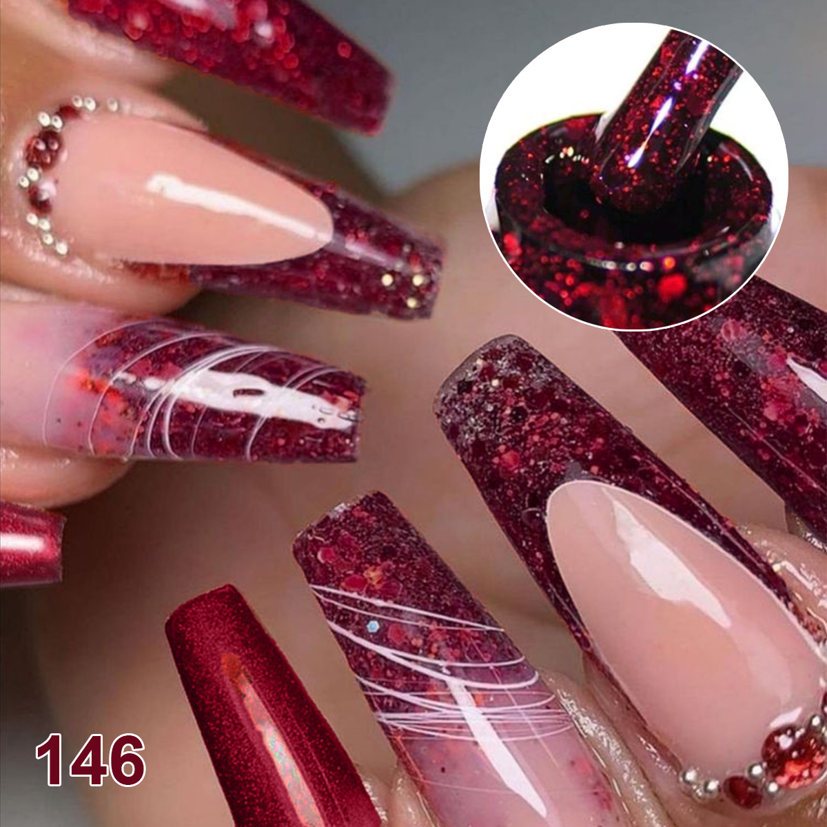 4Pcs Wine Red Solid Glitter Ge - огляд і ціна Nail Art Burgundy