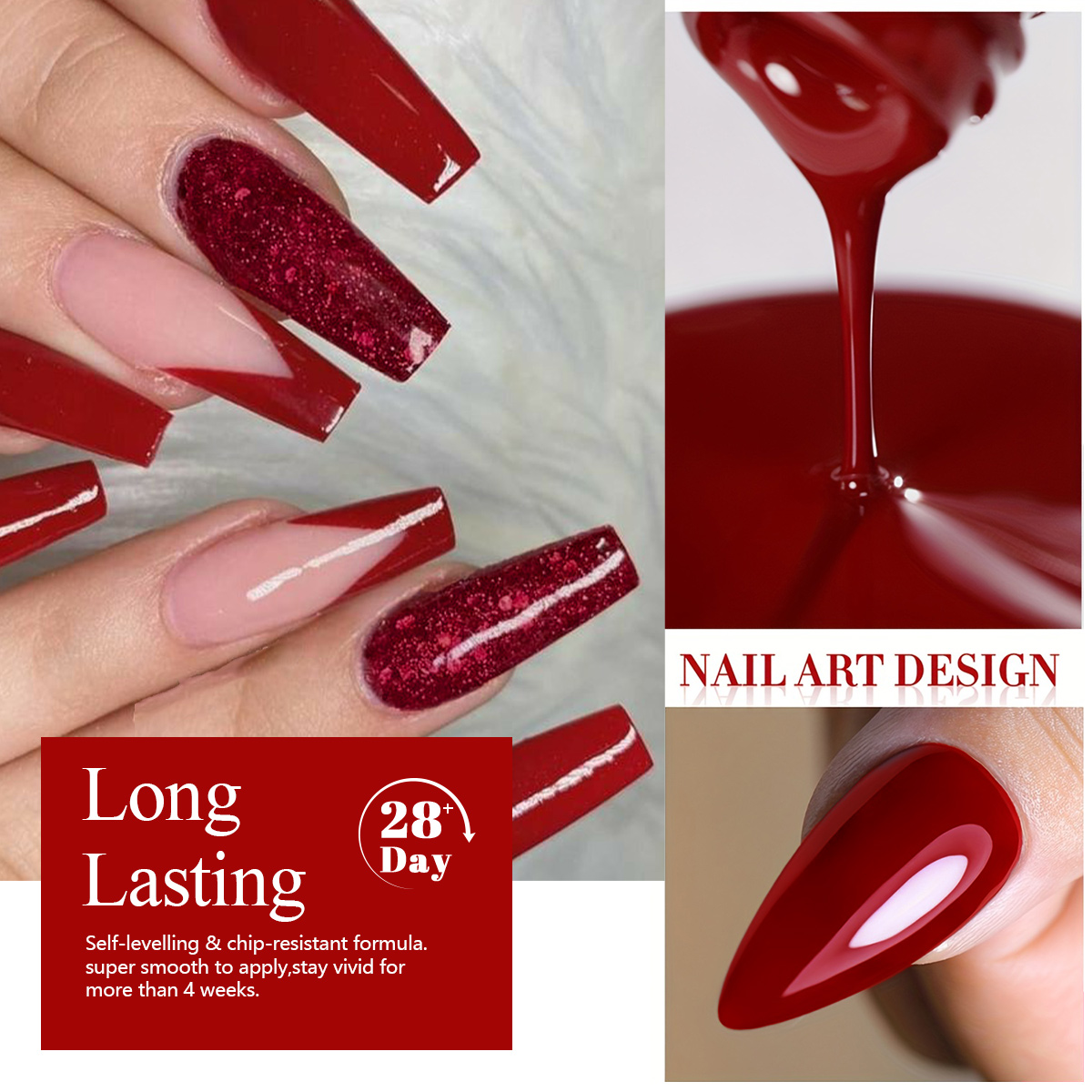4Pcs Wine Red Solid Glitter Ge - огляд і ціна Nail Art Burgundy