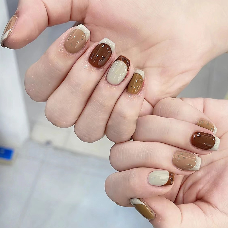 24Pcs Caramel Brown Ombre Glit - огляд і ціна Nail Art Simple Elegant