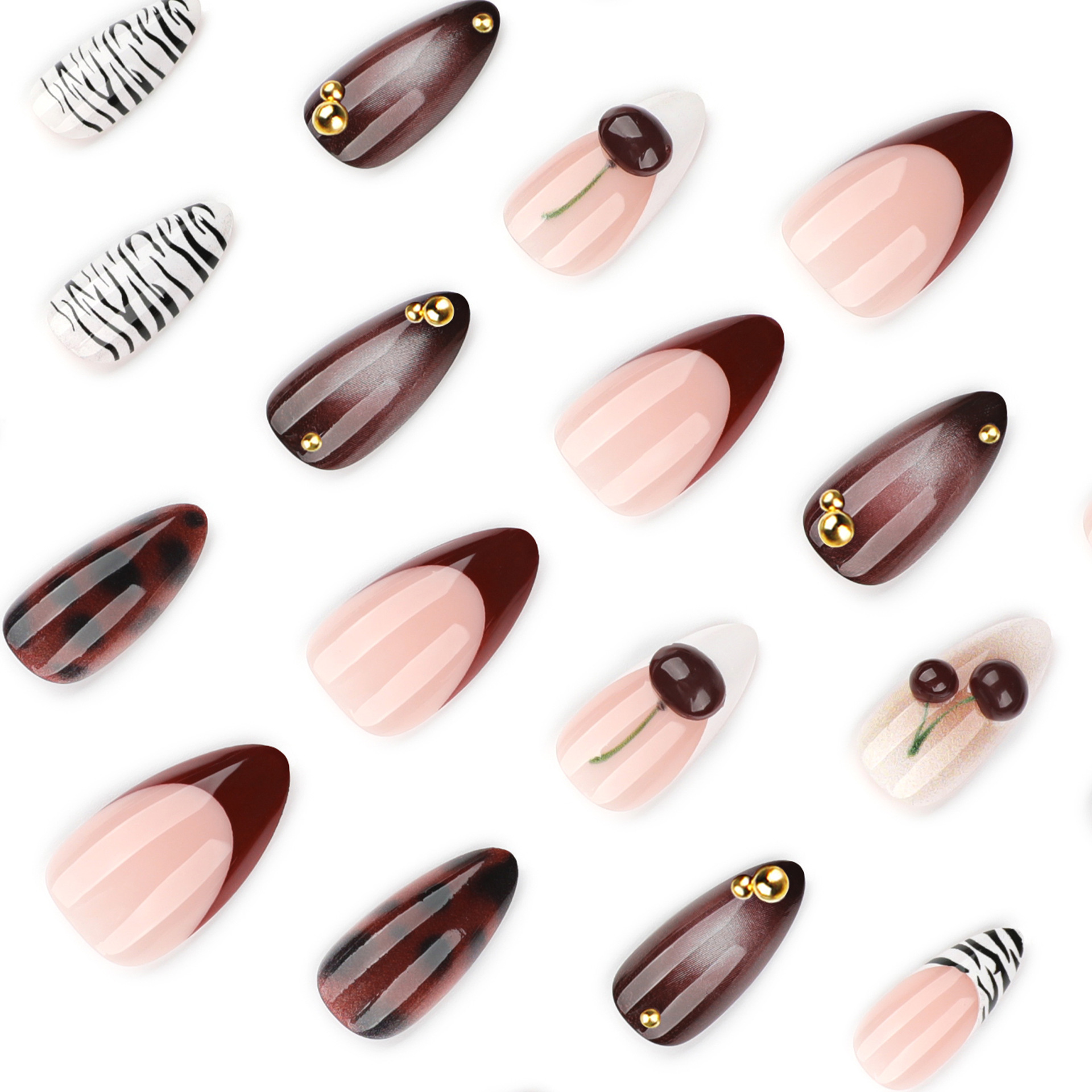 24PCS Burgundy Nude Brown Pres - огляд і ціна Nail Art Burgundy