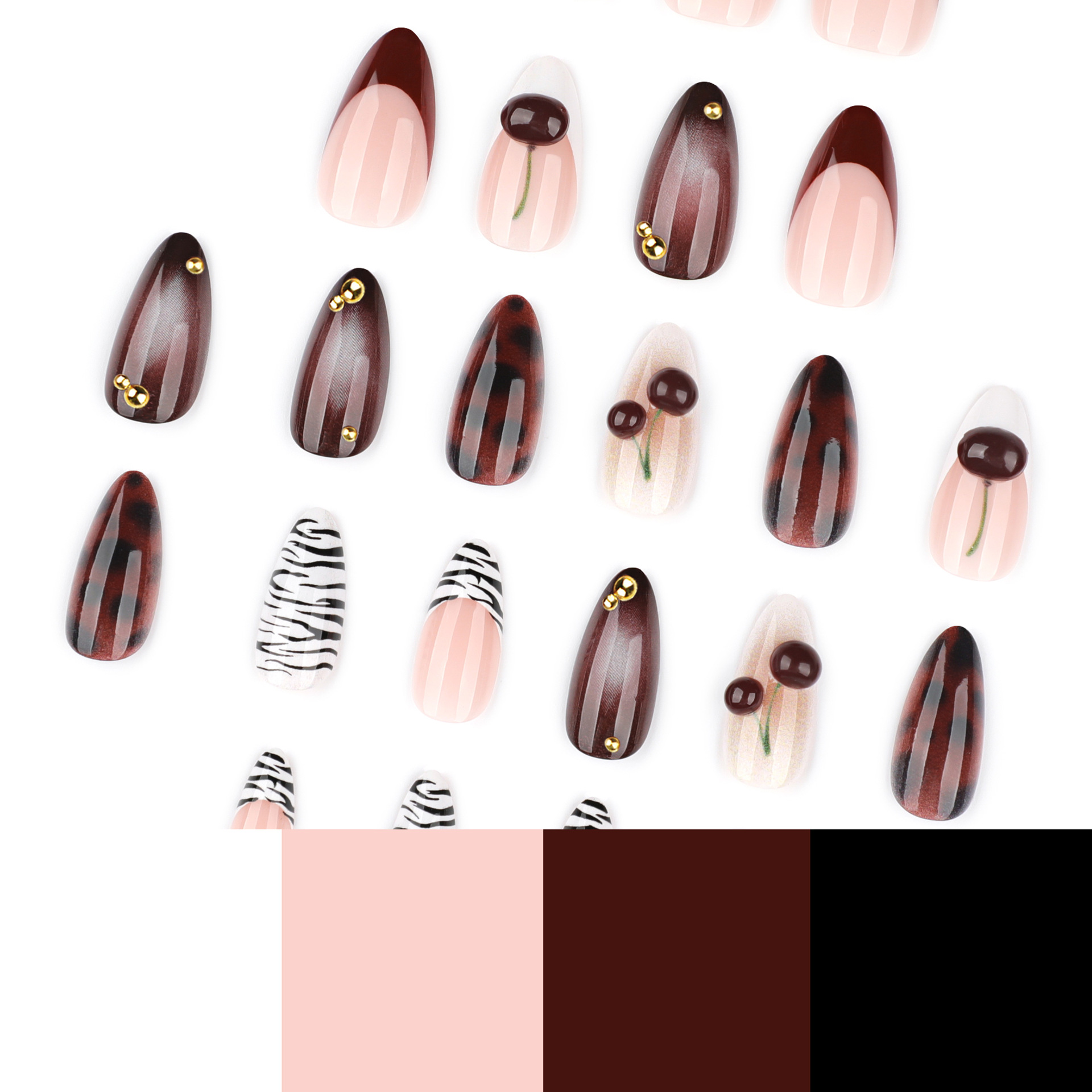 24PCS Burgundy Nude Brown Pres - огляд і ціна Nail Art Burgundy