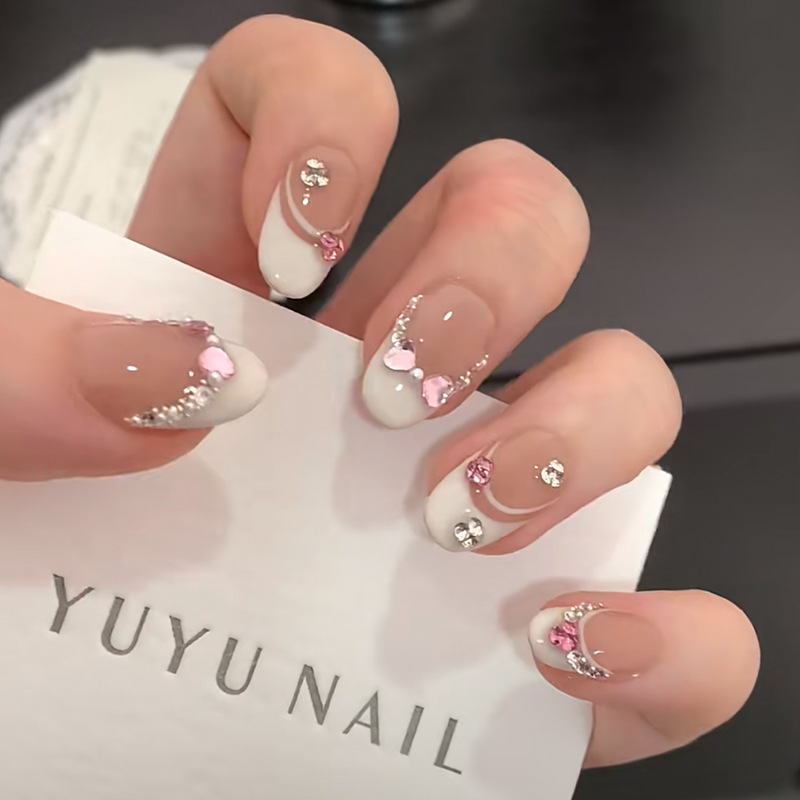 10Pcs White French Pink Heart  - огляд і ціна Nail Art Xs