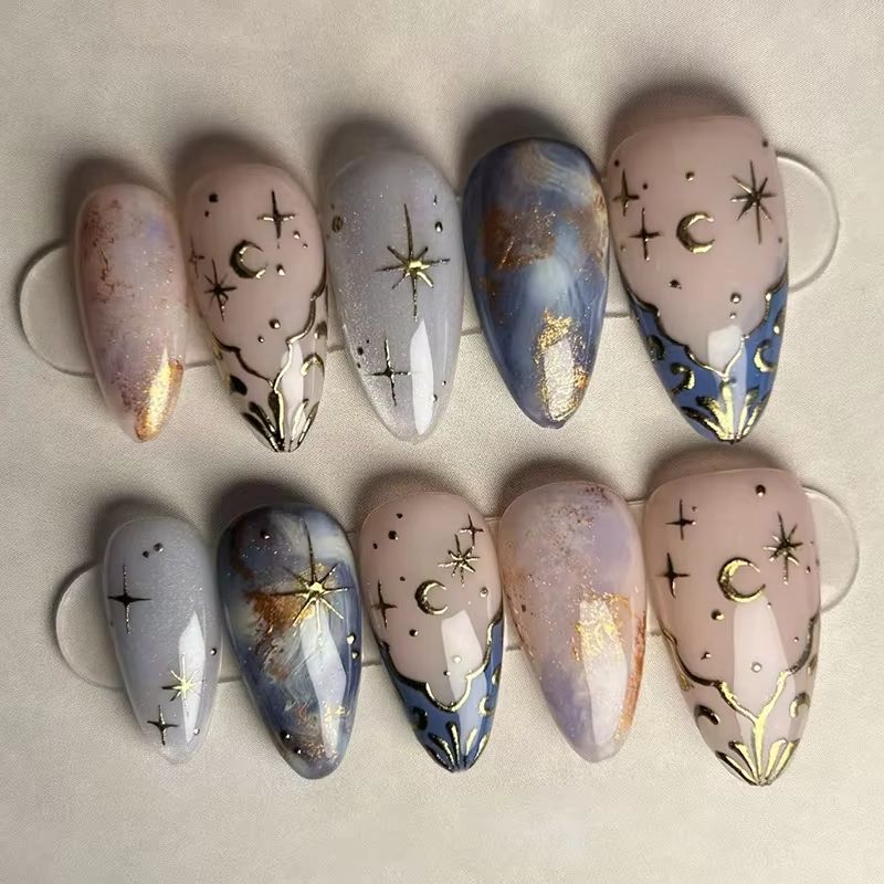 24Pcs Short Almond Nails Set F - огляд і ціна Nail Art Glitter