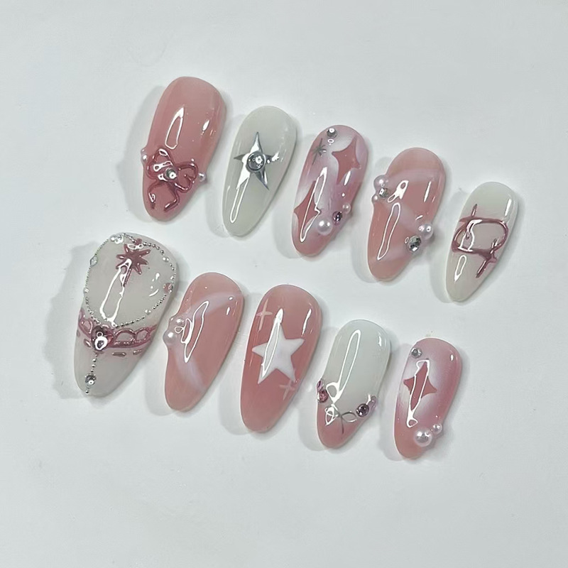 24Pcs Short Almond Nails Set F - огляд і ціна Nail Art Glitter