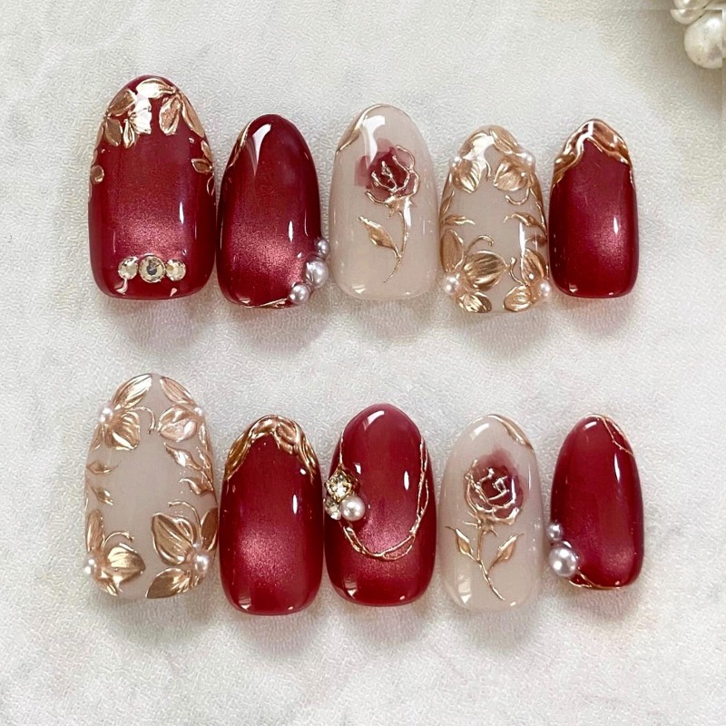 24PCS Gilt Rose Almond Stick o - огляд і ціна Nail Art Cat Eye Simple