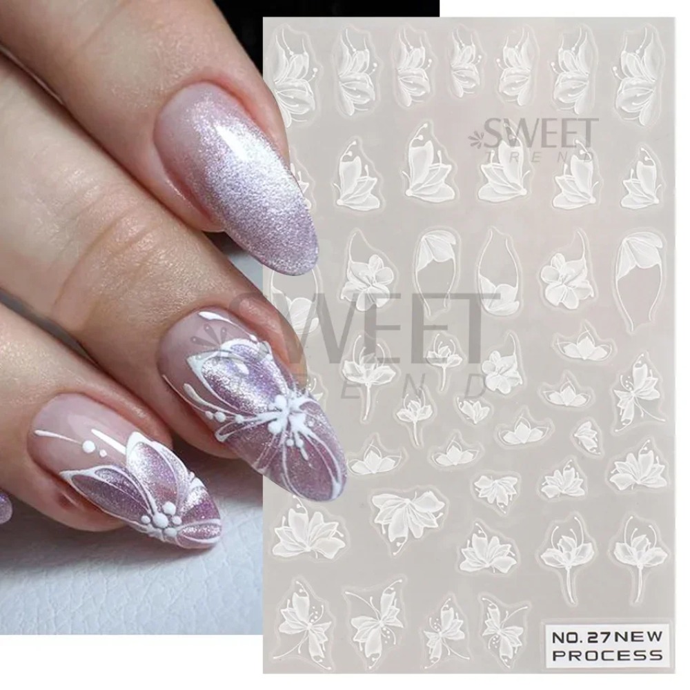White Lace Flower Nail Art Sti - огляд і ціна Nail Art Simple Elegant
