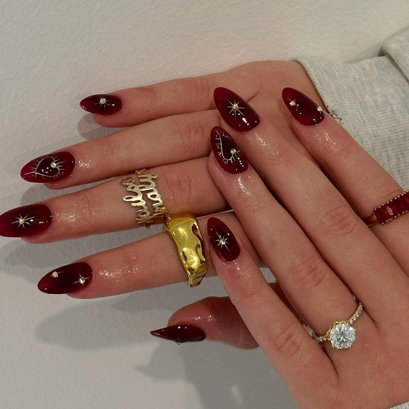 10Pcs French Style Burgundy Ha - огляд і ціна Nail Art Simple Elegant