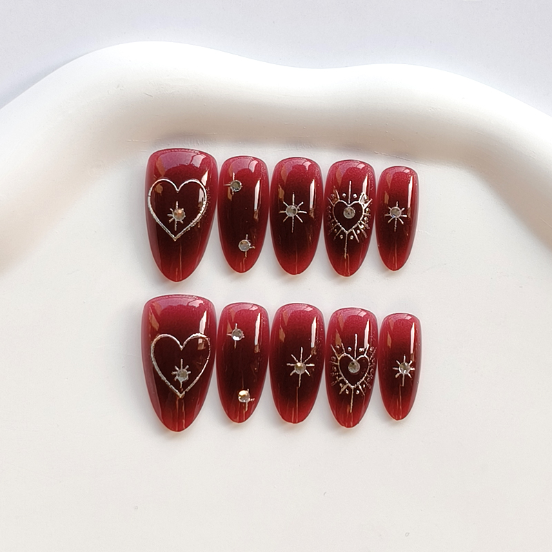 10Pcs French Style Burgundy Ha - огляд і ціна Nail Art Simple Elegant
