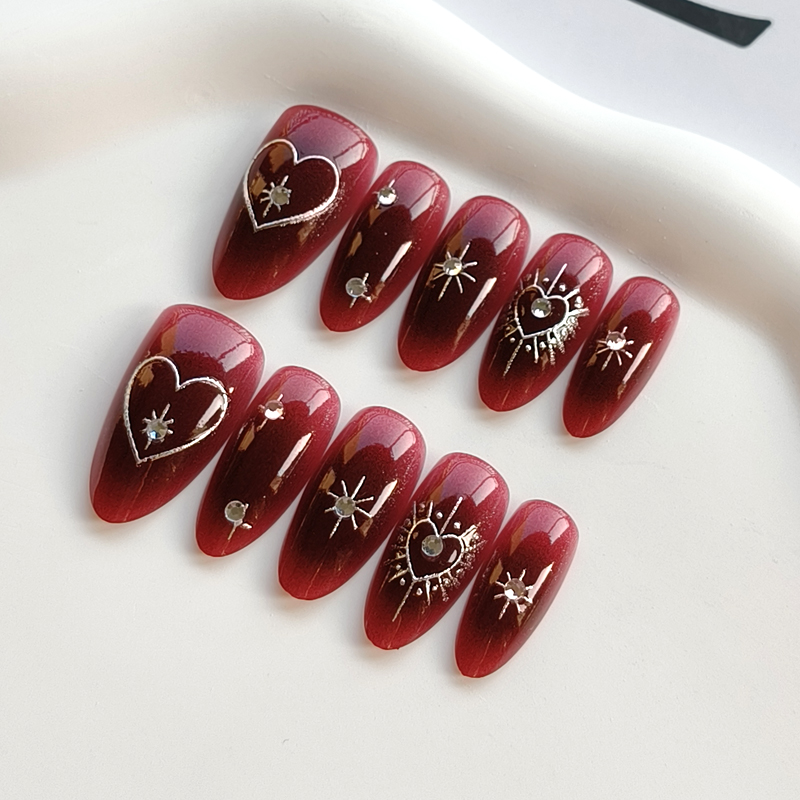 10Pcs French Style Burgundy Ha - огляд і ціна Nail Art Simple Elegant
