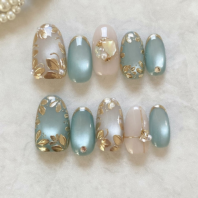 24pcs Blue Cat Eye Almond Pres - огляд і ціна Nail Art Full Cat Eye