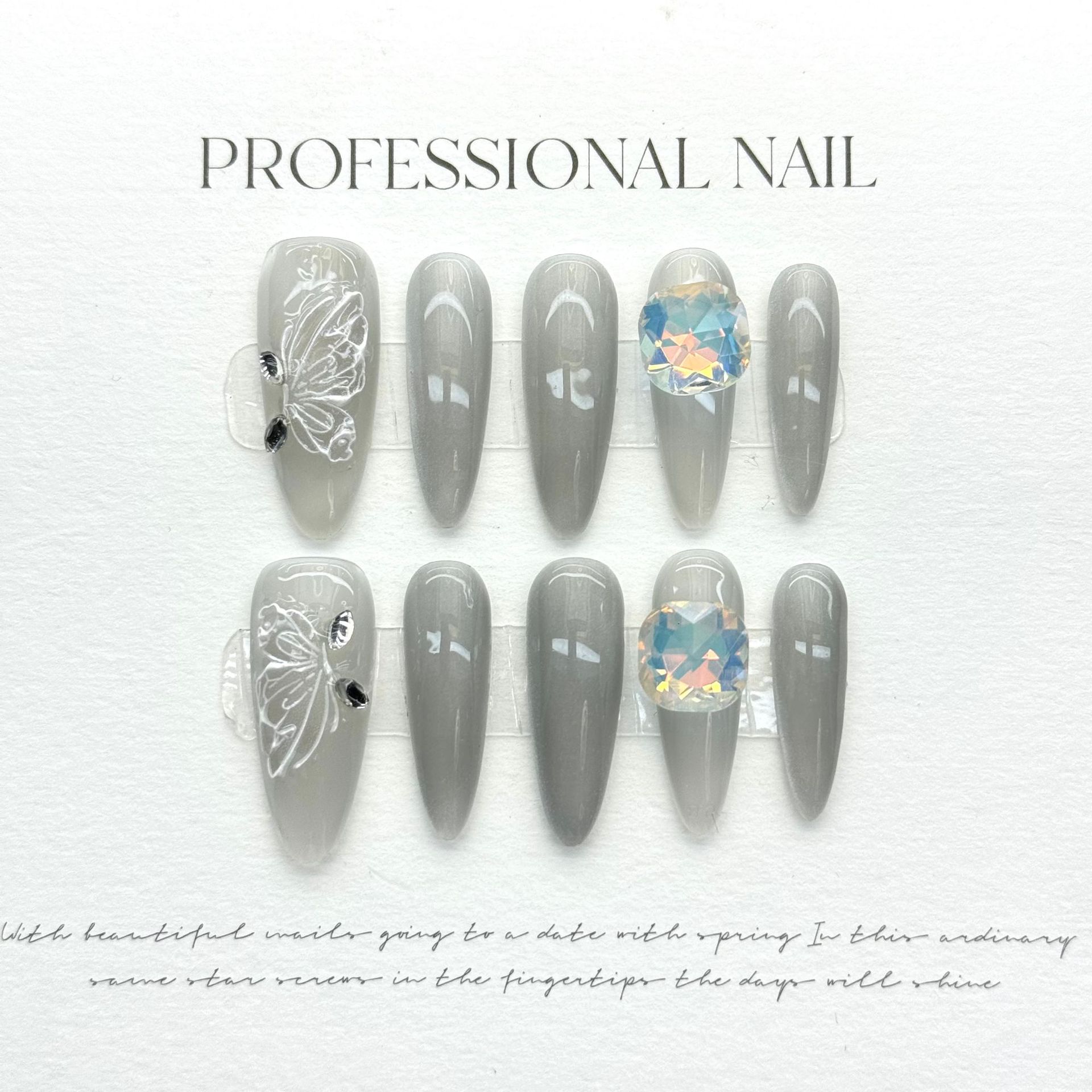 10pcs Long Gray Cat Eye Oval H - огляд і ціна Nail Art Full Cat Eye