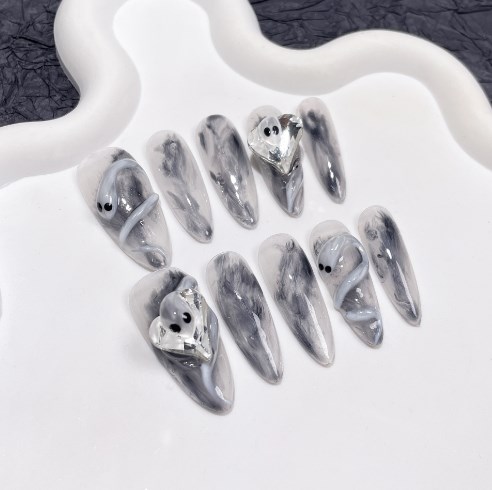 10pcs Long Gray Cat Eye Oval H - огляд і ціна Nail Art Full Cat Eye