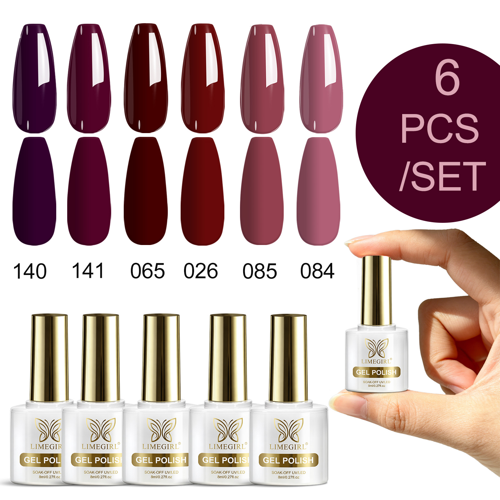 LIMEGIRL 6 Colors Gel Nail Pol - огляд і ціна Nail Art Burgundy