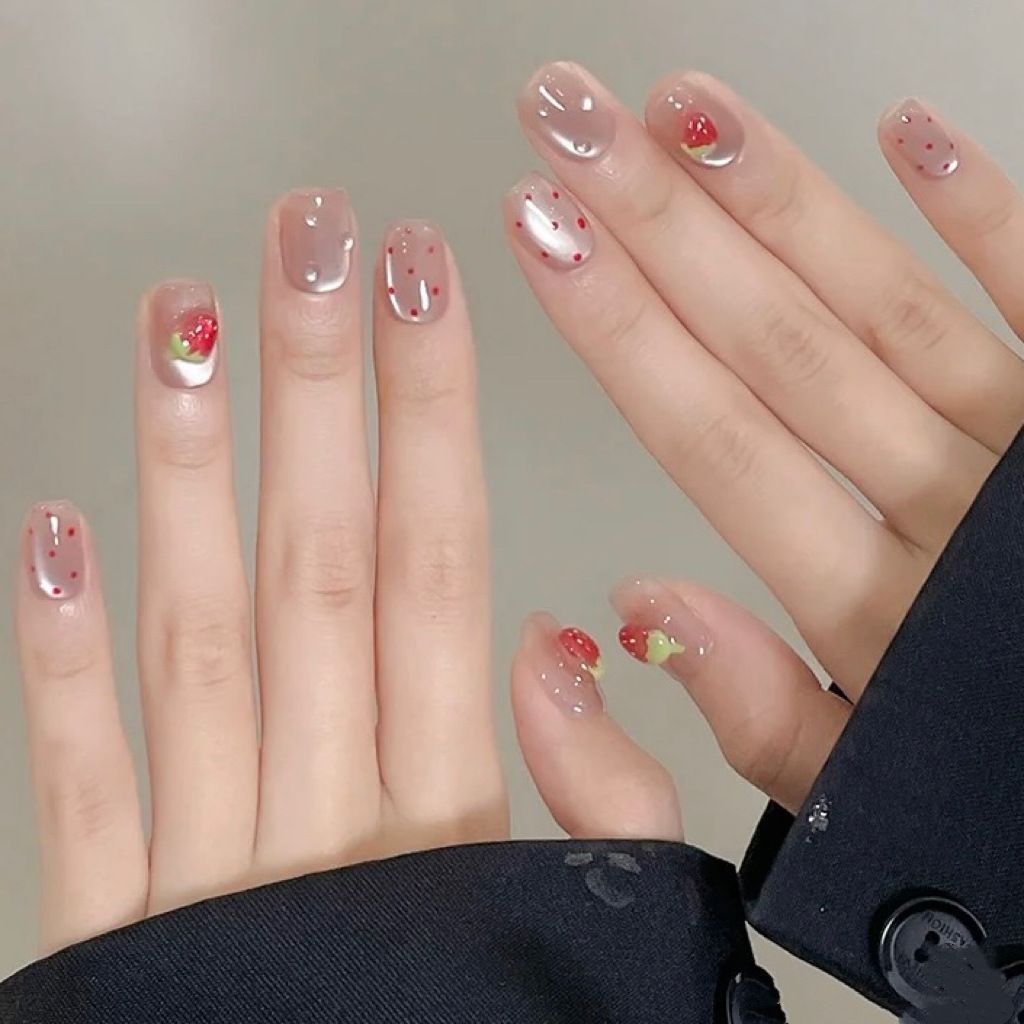 10pcs Short Square Cat Eye Han - огляд і ціна Nail Art Strawberry