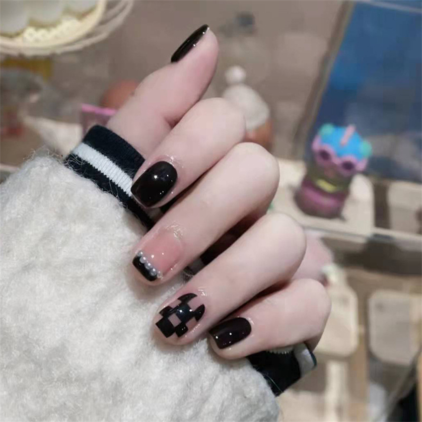 24PCS Short Acrylic Golden Hea - огляд і ціна Nail Art Maroon