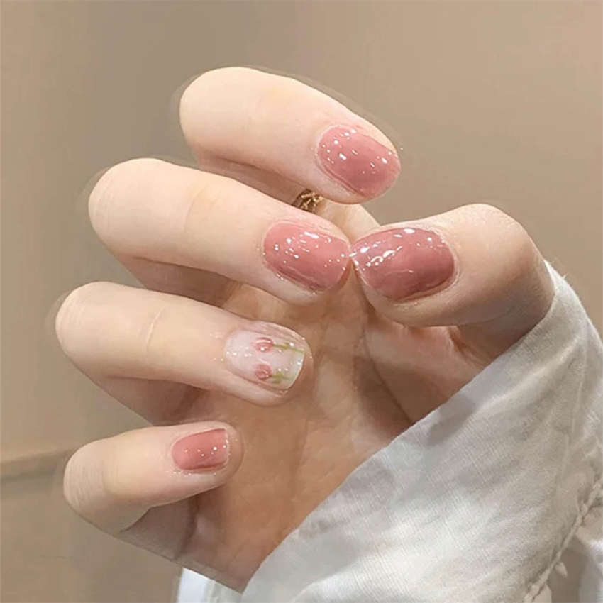 24PCS Short Acrylic Golden Hea - огляд і ціна Nail Art Maroon