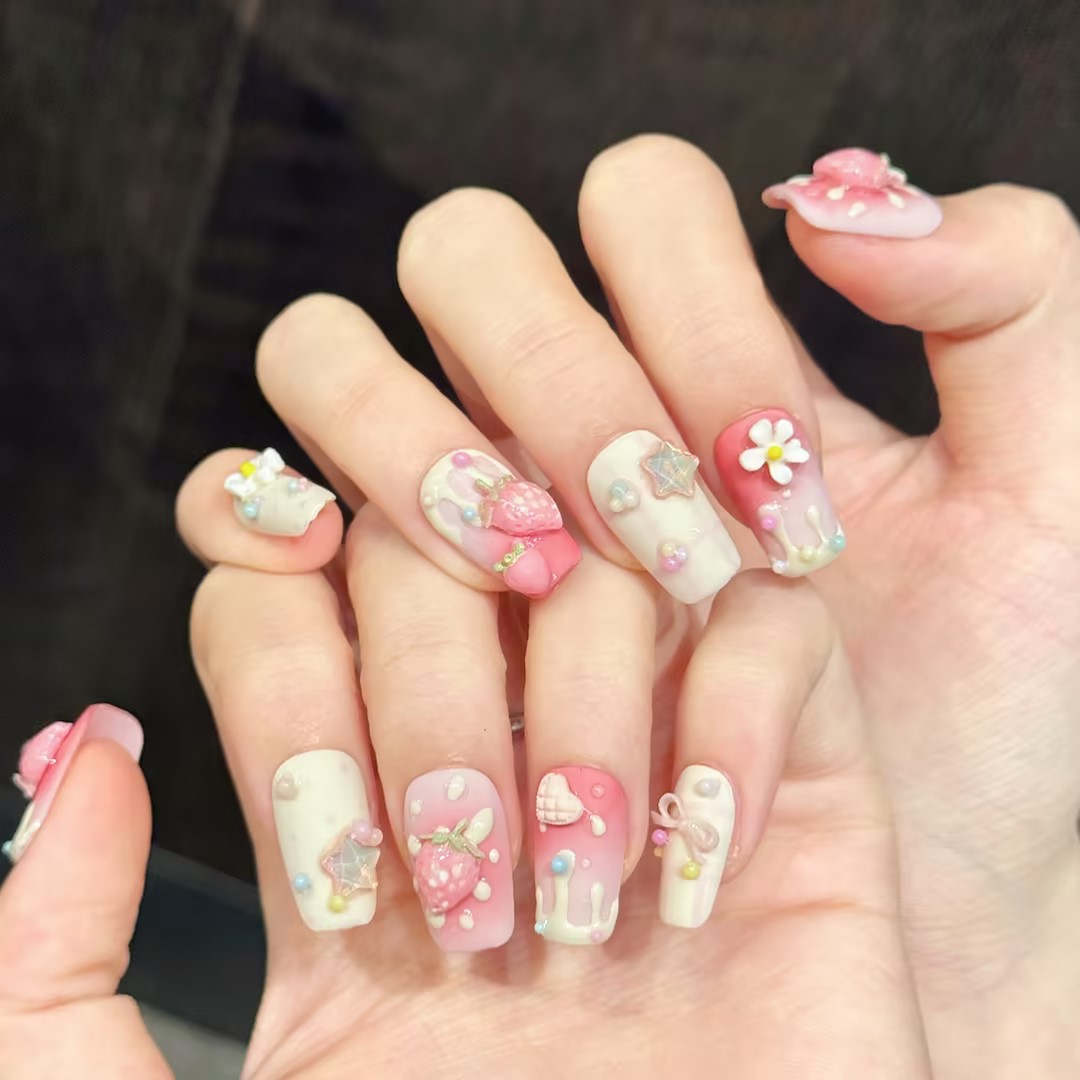 10PCS Square Handmade Press On - огляд і ціна Nail Art Strawberry