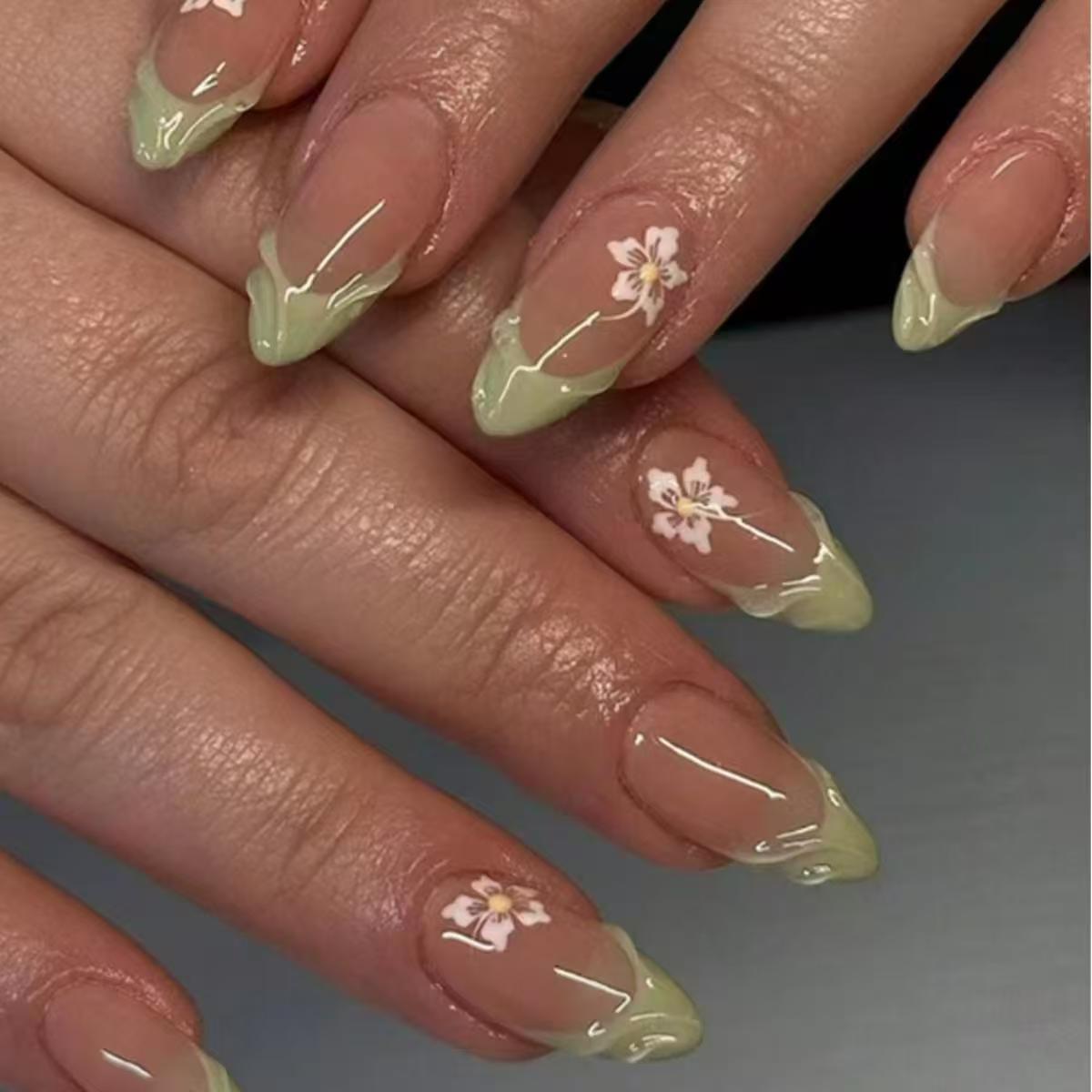 24pcs Simple Green French Fake - огляд і ціна Nail Art Oval