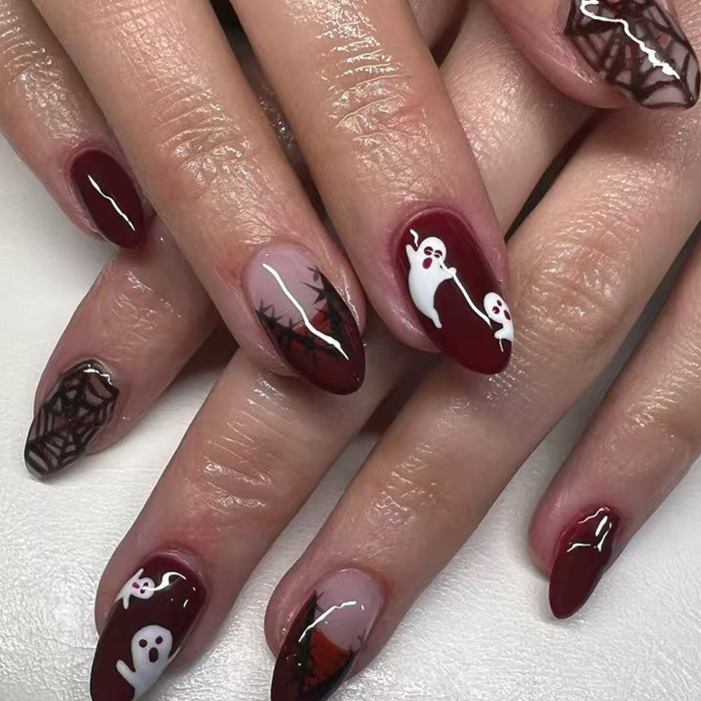 24Pcs Halloween Press On Nails - огляд і ціна Nail Art Burgundy