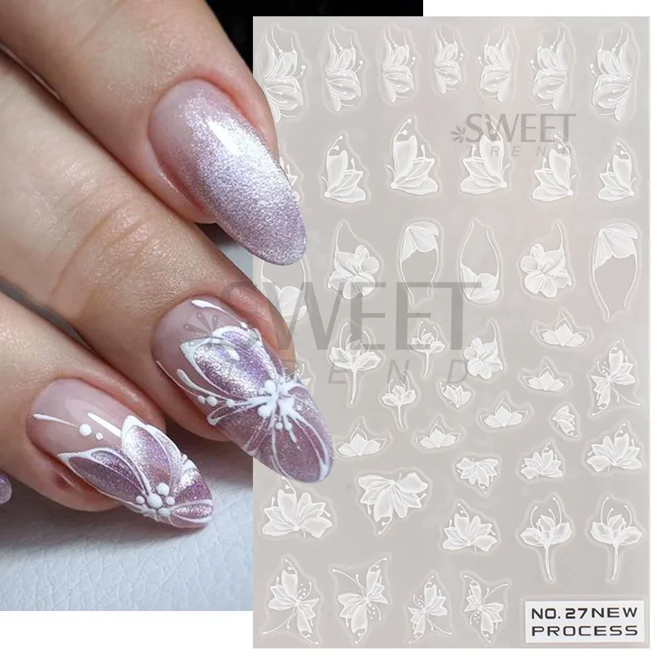 White Lace Flower Nail Art Sti - огляд і ціна Nail Art Simple Elegant