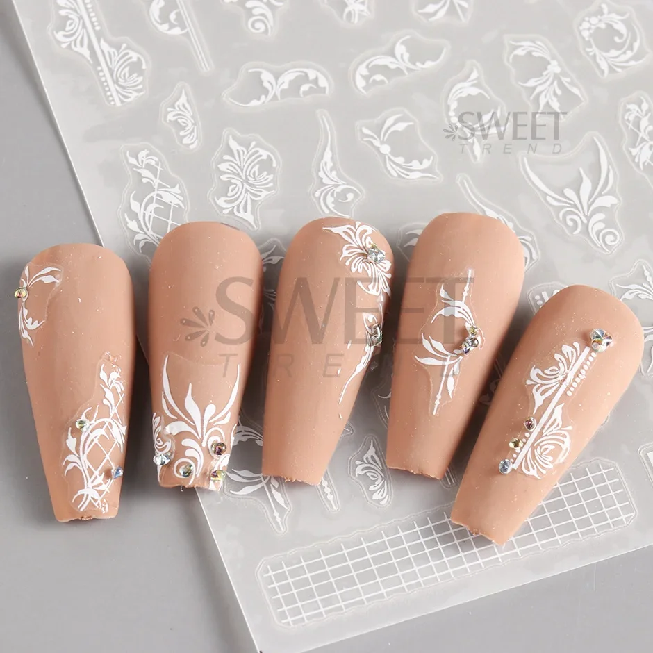 White Lace Flower Nail Art Sti - огляд і ціна Nail Art Simple Elegant