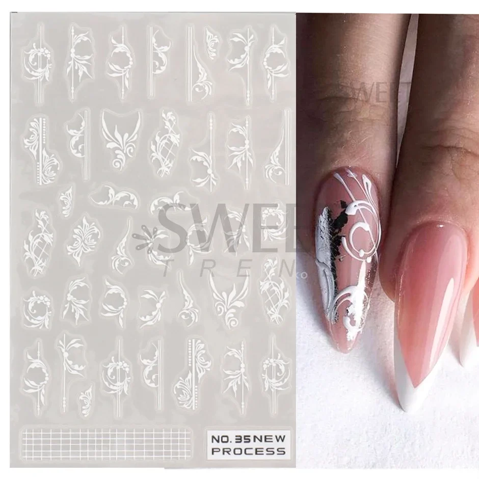 White Lace Flower Nail Art Sti - огляд і ціна Nail Art Simple Elegant