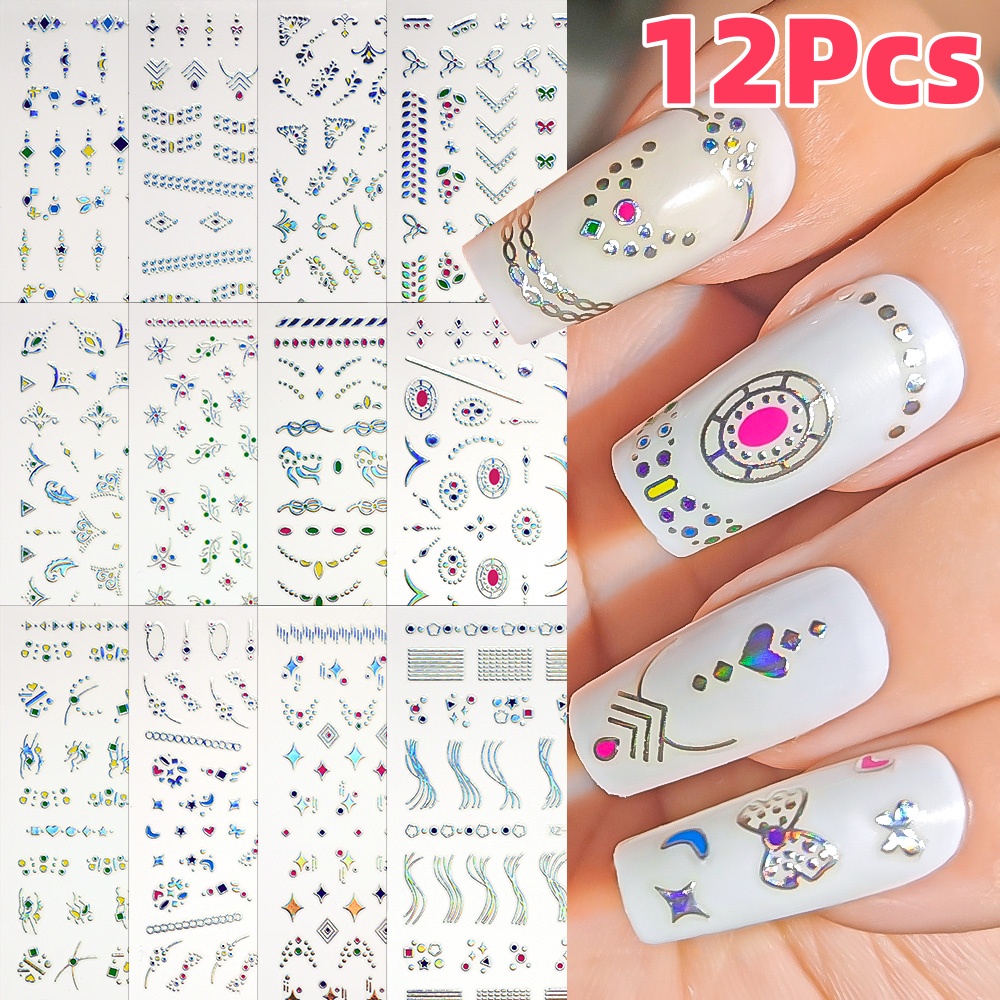12Pcs 3D Slilver Geometry Line - огляд і ціна Nail Art Simple Elegant