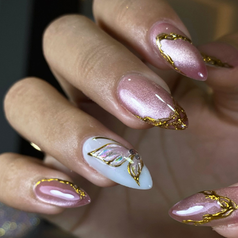 Cat Eye Almond False Nails Gol - огляд і ціна Nail Art Cat Eye Simple