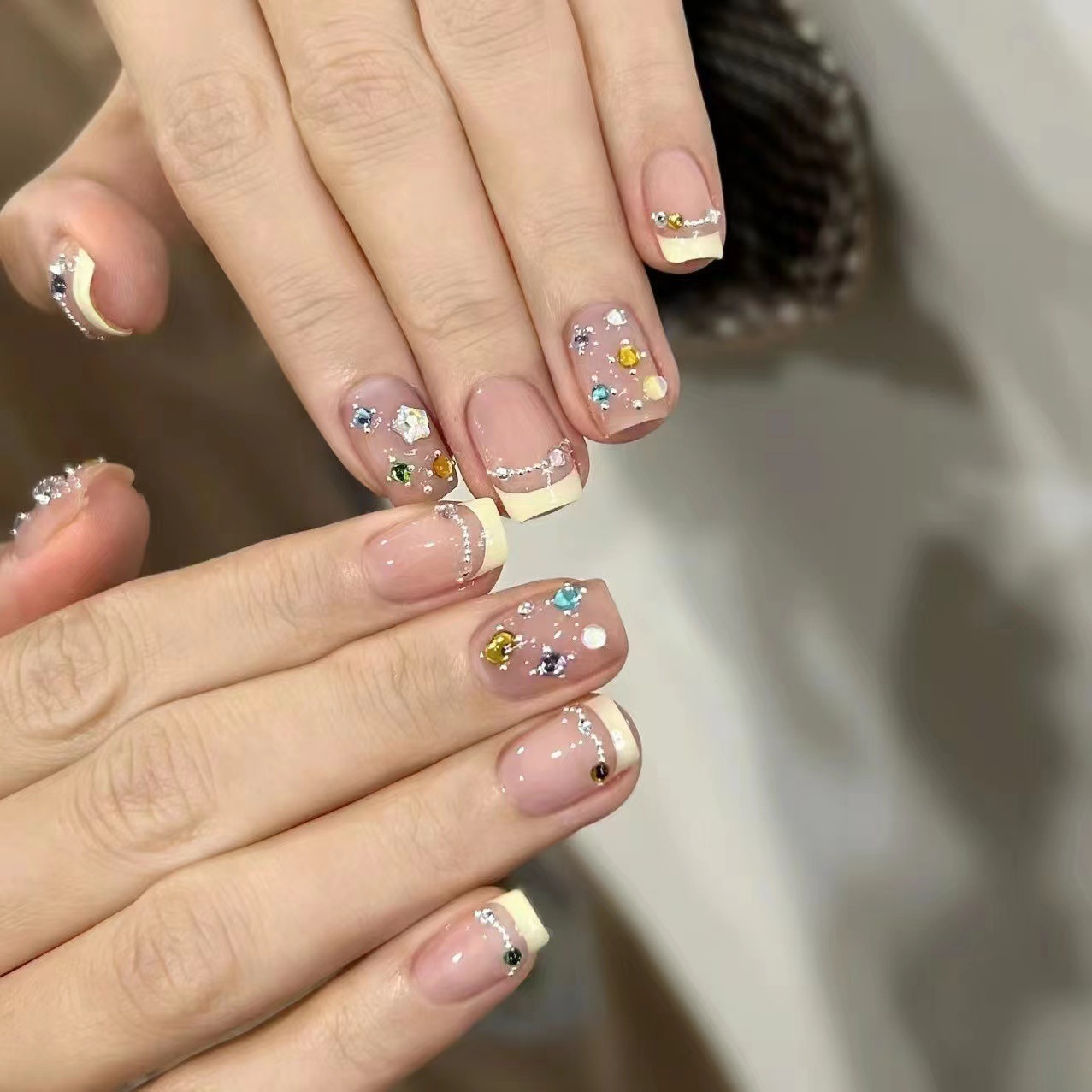10Pcs Short Square French Hand - огляд і ціна Nail Art Cat Eye Simple