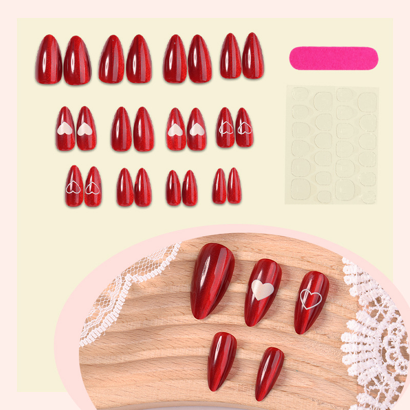 24PCS Simple Red Cat Eye Almon - огляд і ціна Nail Art Cat Eye Simple