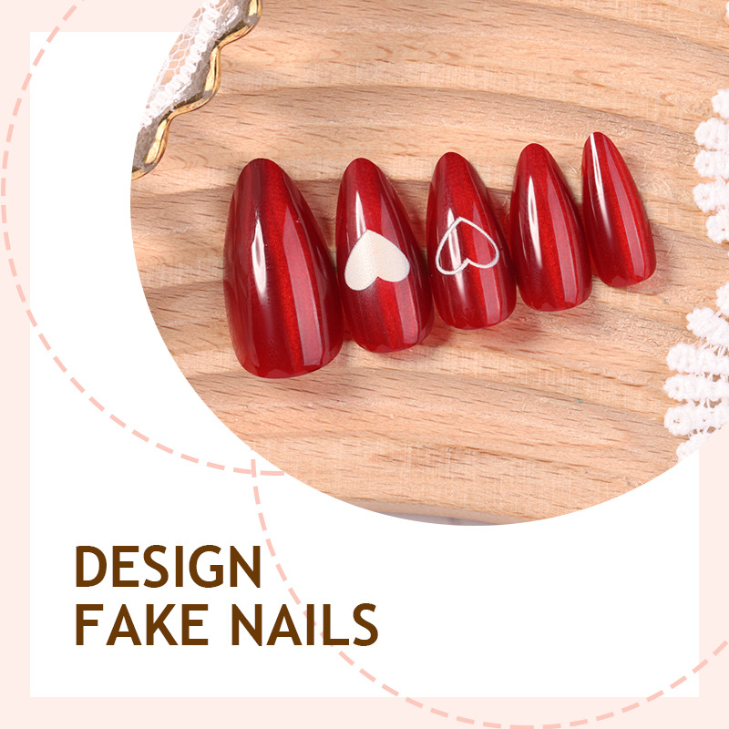 24PCS Simple Red Cat Eye Almon - огляд і ціна Nail Art Cat Eye Simple