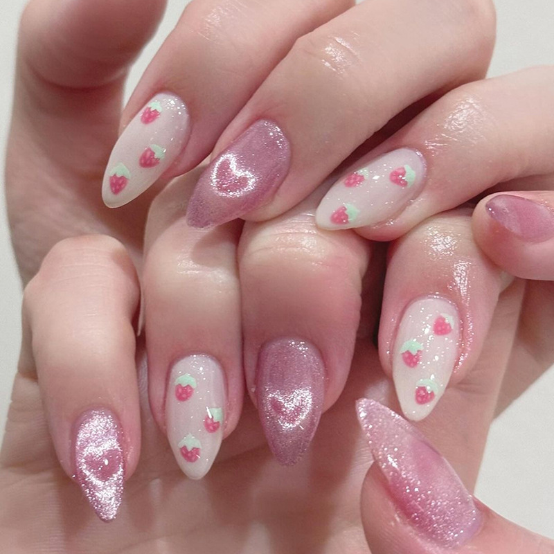 24pcs Cat Eye Almond Press on  - огляд і ціна Nail Art Cat Eye Simple