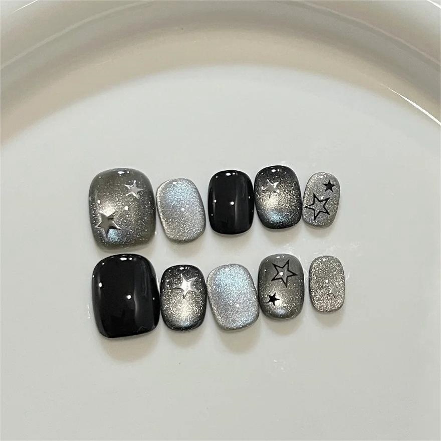 10pcs Short Black Cat Eye Squa - огляд і ціна Nail Art Cat Eye Simple