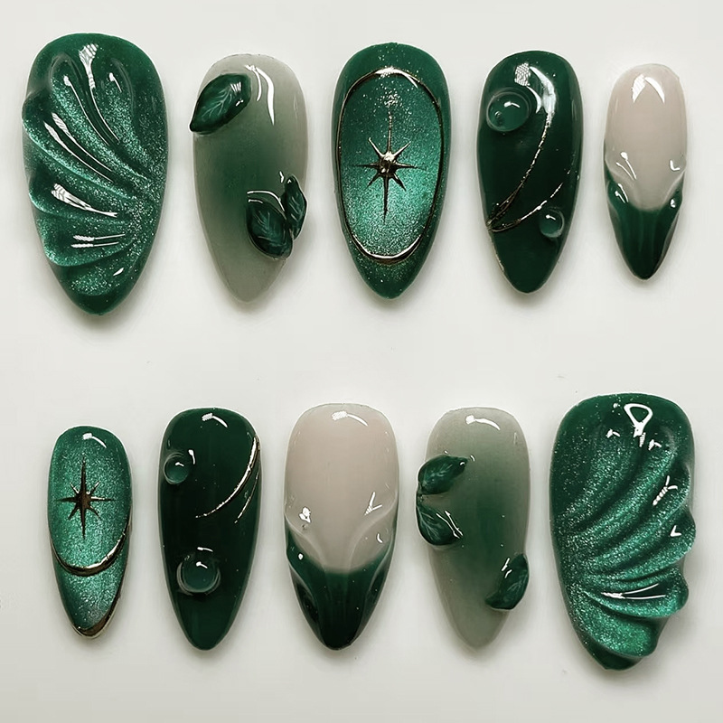 24Pcs Green French Fake Nails  - огляд і ціна Nail Art Oval
