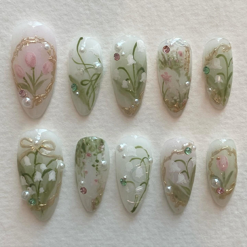 24Pcs Green French Fake Nails  - огляд і ціна Nail Art Oval